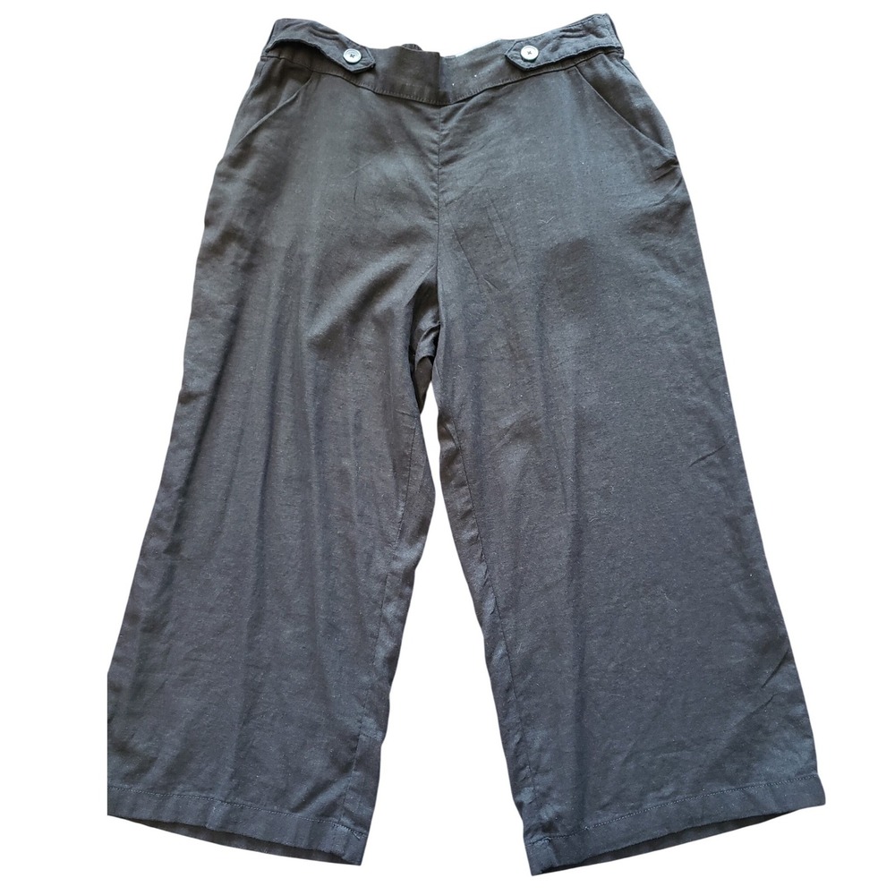 Croft & Barrow Womens Black Linen Blend Mid-Rise Crop Wide Leg Pants‎ Large NWT